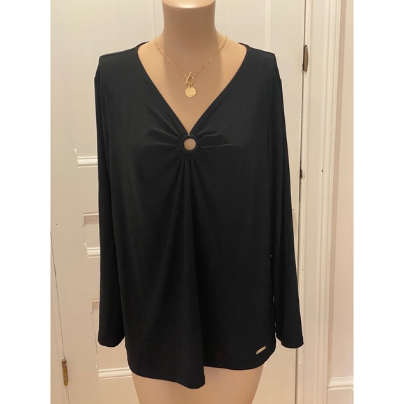Nine West Tops - Nine West Black Long Sleeve V Neck Ring Detail Top Women's Size XL